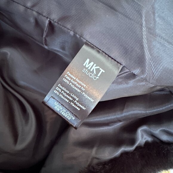 MKT Studio Black Collared Faux Fur Coat - Picture 7 of 7